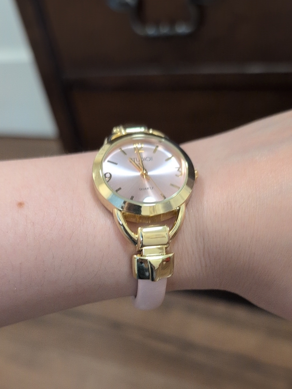 Gold-Tone Pink Dial Women's Watch